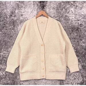MATE The Label Sweater Medium Womens Merino Waffle Cardigan Bone Ivory